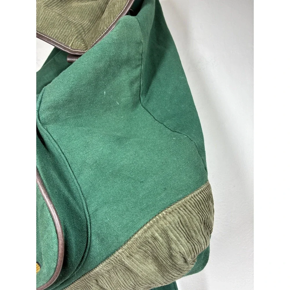 Vintage Mickey Disney Green Canvas Corduroy Backpack Embroidered 90s Y2K READ
